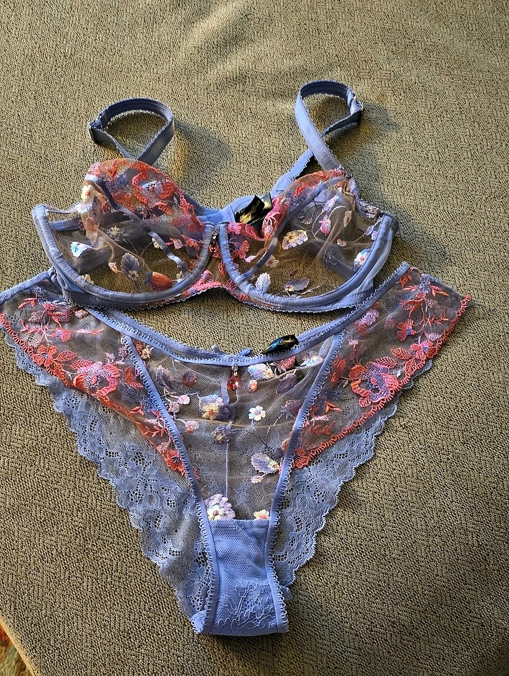 Honey Birdette Floral Lace Bra & Panty Set in Purple